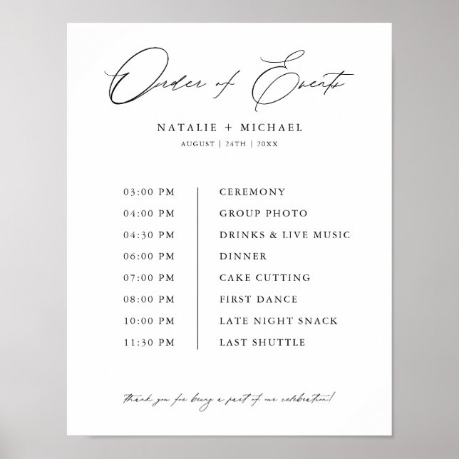 Poster Signe de Mariage de script moderne simple Ordre de (Devant)
