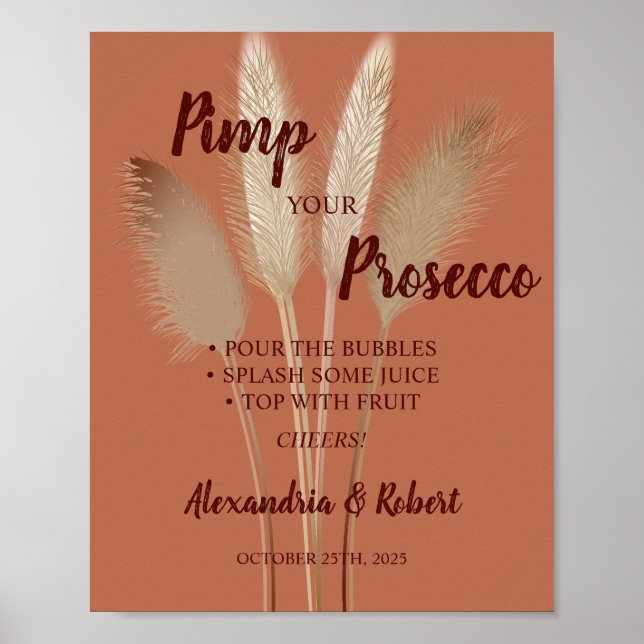 Poster Signe de mariage d'herbe de Pampas Prosecco à pers (Devant)