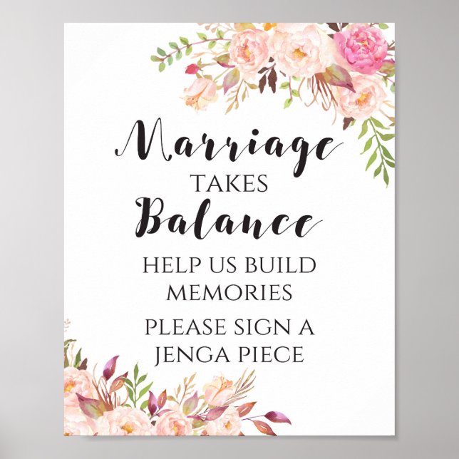 Poster Signe de mariage floral boho prend équilibre (Devant)