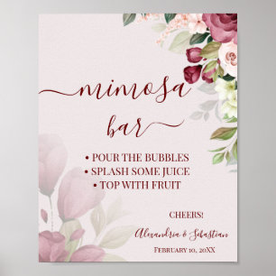 Poster Signe de mariage Floral Roses Mimosa Bar