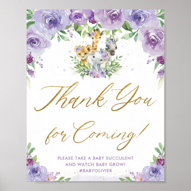 Poster SIGNE DE Merci Floral Violet Safari Animaux Jungle (Devant)