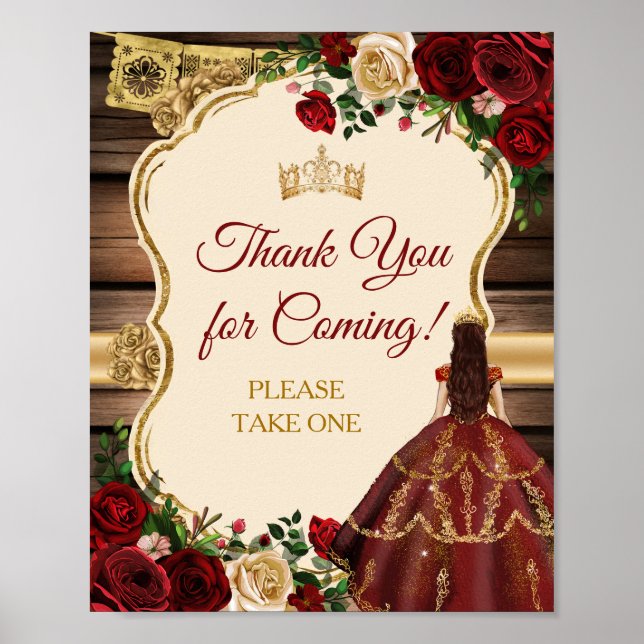 Poster SIGNE DE Merci Rustique Floral Mis Quince Bourgogn (Devant)