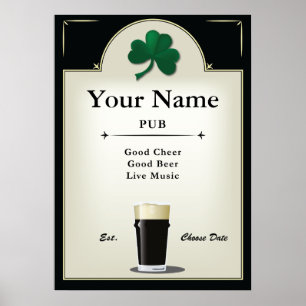 Poster Signe de Pub, Pub irlandais, personnalisé