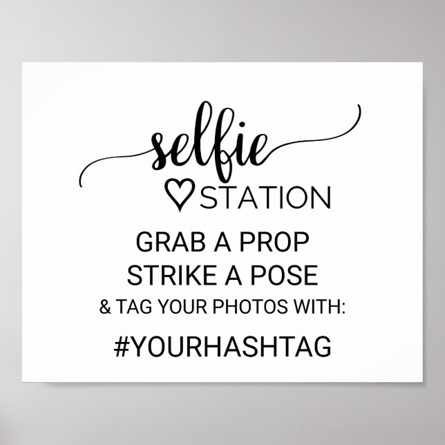 Poster Signe de station Selfie Calligraphie Noire Simple (Devant)