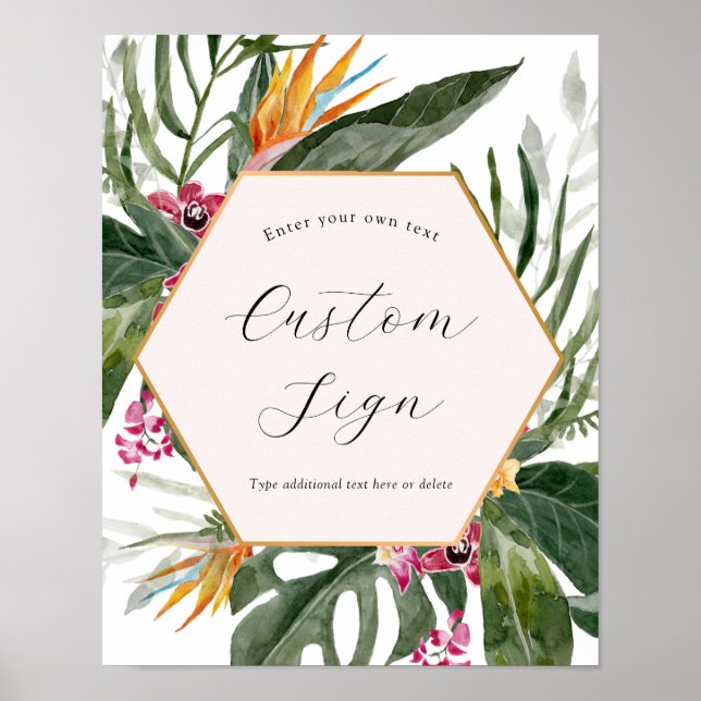 Poster Signe de texte personnalisé floral tropical (Devant)