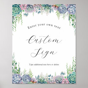 Poster Signe de texte personnalisé Succulent et vert