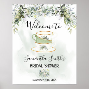 Poster Signe de thé d'accueil Eucalyptus succulent vert