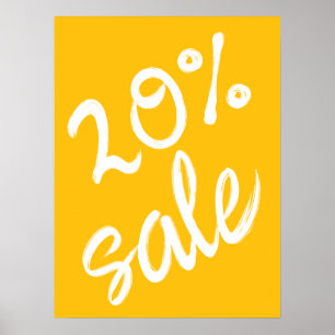 Poster Signe de vente 20%, 18x24 Jaune