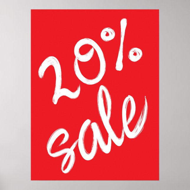 Poster Signe de vente 20%, 18x24 vente rouge (Devant)