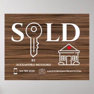 POSTER SIGNE DE VENTE IMMOBILIER EN BOIS