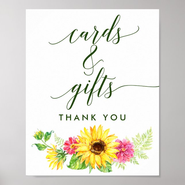 Poster Signe des cartes et cadeaux de tournesol d'été (Devant)