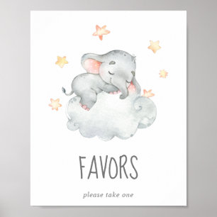 Poster Signe des faveurs du petit Baby shower éléphant
