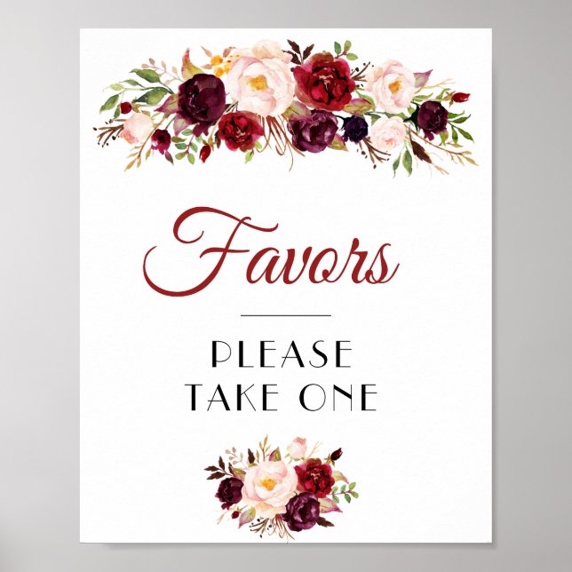Poster signe des faveurs florales bordeaux et rousses (Devant)