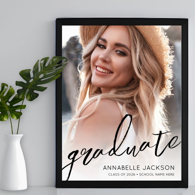 Poster Signe du Graduate Simple Script Photo Graduation P (Photo Graduation Party Sign)