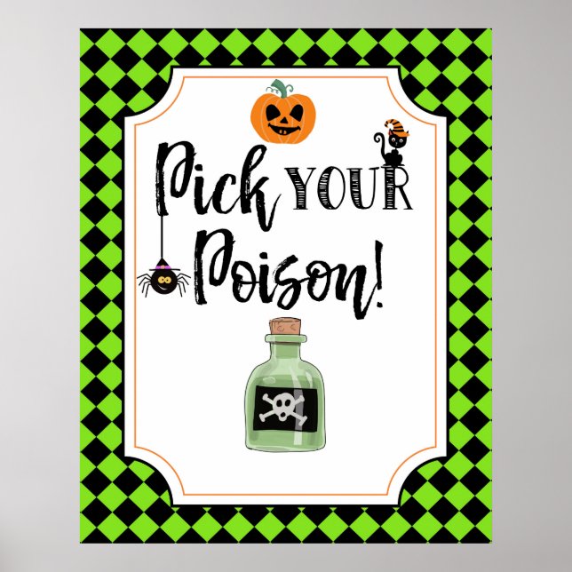 Poster signe du parti halloween choisissez votre poison (Devant)