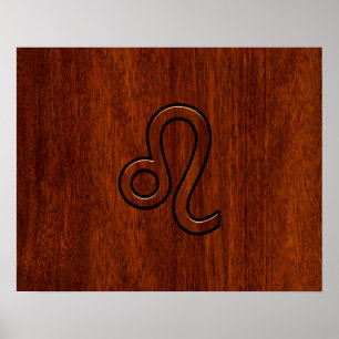 Poster Signe du zodiaque Lion en style bois acajou