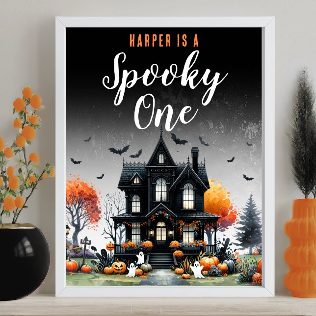 Poster SIGNE éffrayant D'Halloween 1er Anniversaire (Spooky One Halloween 1st Birthday Party Sign)