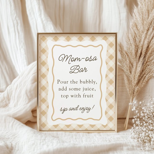 Poster SIGNE En vichy Baby shower Oie Mimosa (Gingham Goose Baby shower sign momosa bar)
