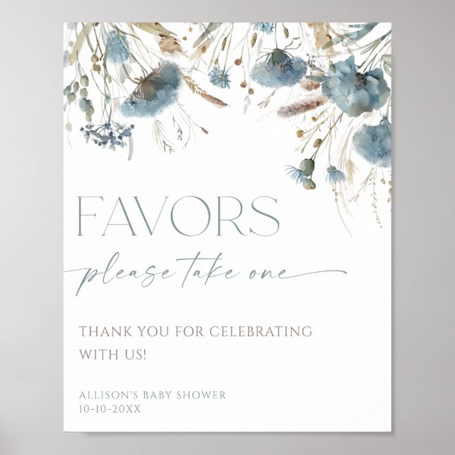 Poster Signe favori boho bleu poussiéreux fleur sauvage (Devant)