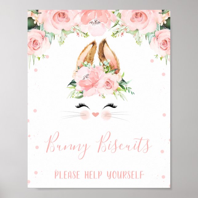 Poster Signe fête d'anniversaire rose Floral Lapin Visage (Devant)