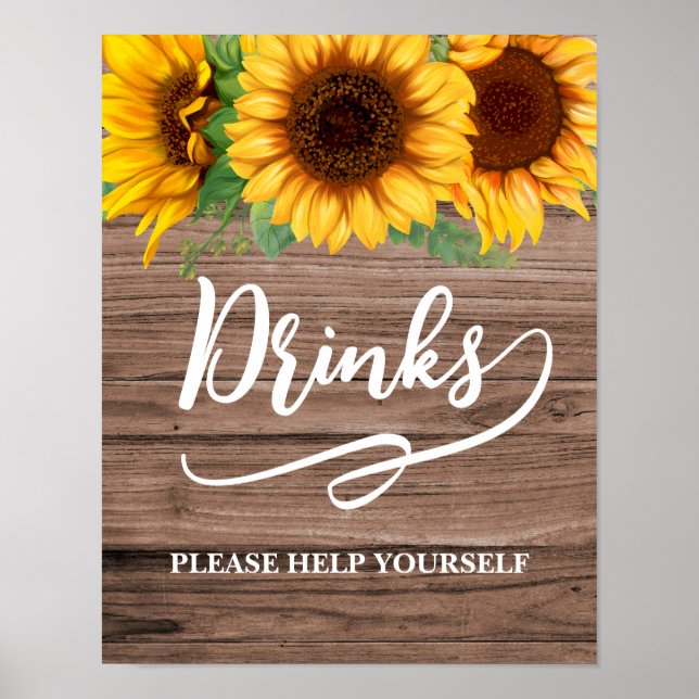Poster SIGNE Fête des mariées Rustique Tournesol Boissons (Devant)