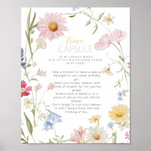 Poster Signe fleur sauvage fille 1er anniversaire heure C