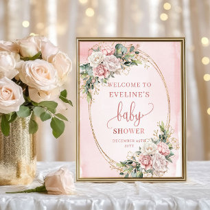 Poster Signe floral eucalyptus poussiéreux rose chic de b