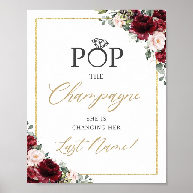 Poster Signe Floral Rose Poudré Bourgogne Ouvrez le Champ (Devant)