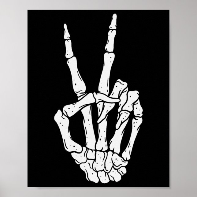 Poster Signe Halloween effrayant Squelette de paix main (Devant)