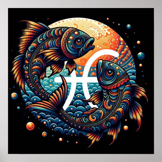 Poster SIGNE Horoscope Astrologique Poissons Zodiac (Devant)