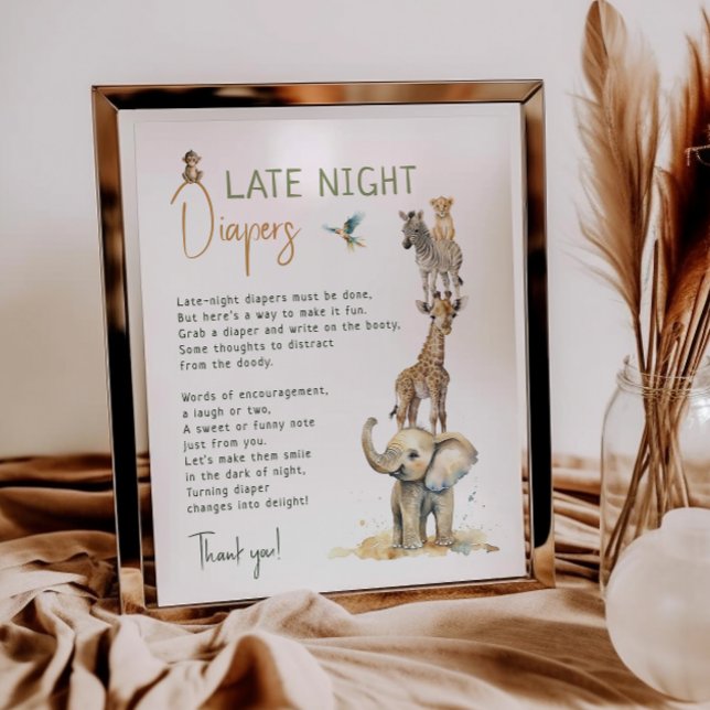 Poster Signe Jungle Safari Animaux Late Night Diapers (Créateur téléchargé)