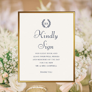 Poster Signe Kindly Monogram Mariage Livre d'invité Marin