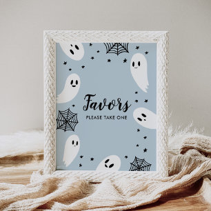 Poster Signe Little Boo Blue Halloween Baby shower Faveur