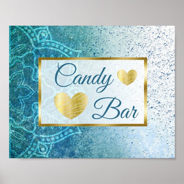 Poster SIGNE mariage Barre de bonbons bleu Mandala (Devant)
