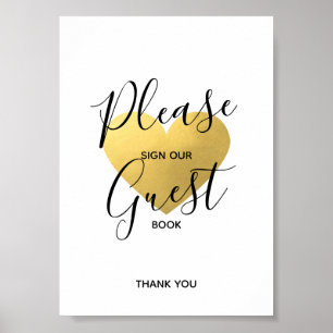 Poster SIGNE mariage Black Gold Heart   SIGN GUEST BOOK