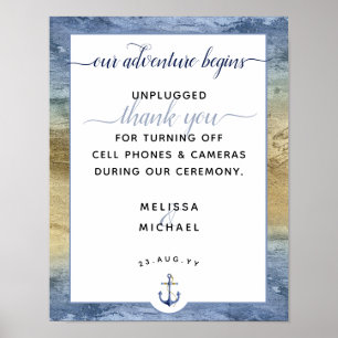 Poster Signe Mariage bleu et or débranché
