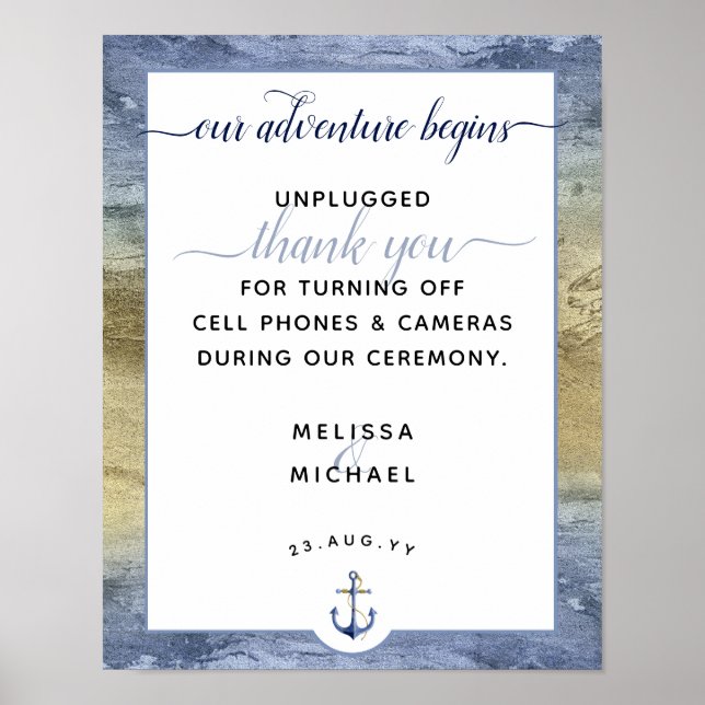 Poster Signe Mariage bleu et or débranché (Devant)