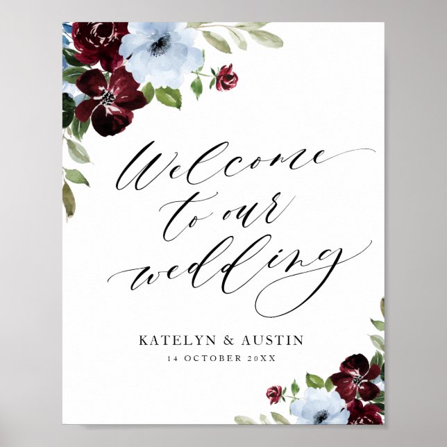 Poster signe mariage bleu turquoise et bordeaux (Devant)
