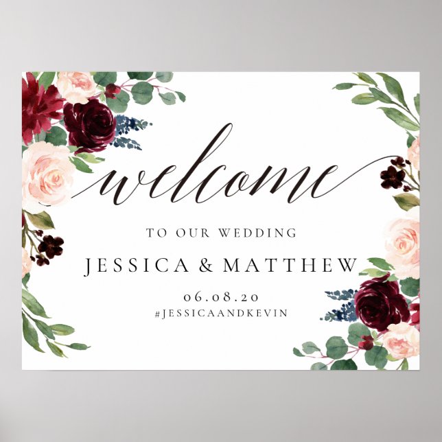Poster SIGNE Mariage d'accueil floral roux et bordeaux (Devant)
