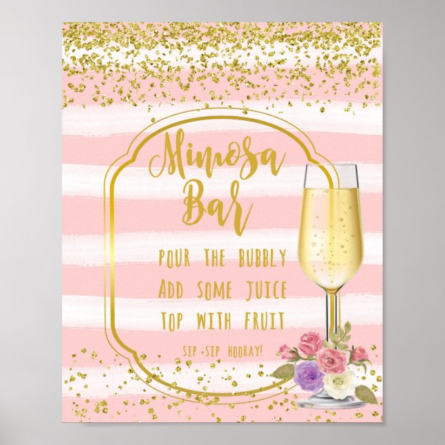 Poster Signe Mariage de bar Mimosa en or rose confetti (Devant)