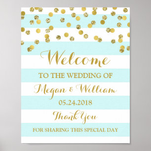 Poster SIGNE Mariage DE BIENVENUE Bleu Stripes Gold Confe