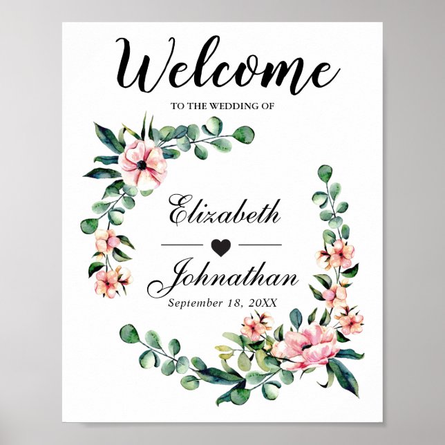 Poster SIGNE Mariage DE Bienvenue couronne verte | (Devant)