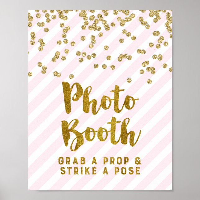 Poster Signe Mariage de la cabine photo Pink Gold Stripes (Devant)