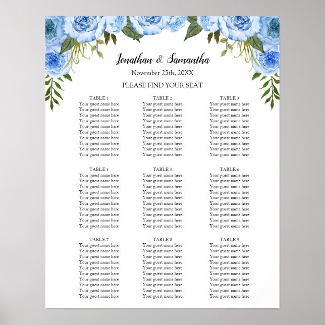 Poster Signe Mariage de la cérémonie de la carte de siège (Devant)