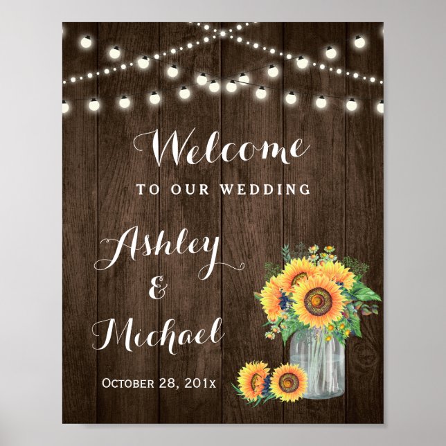Poster SIGNE Mariage de la Jar de tournesol rustique (Devant)
