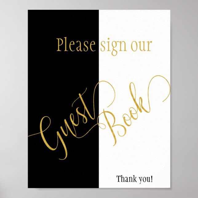 Poster Signe mariage de l'écriture d'or à bande noire et  (Devant)