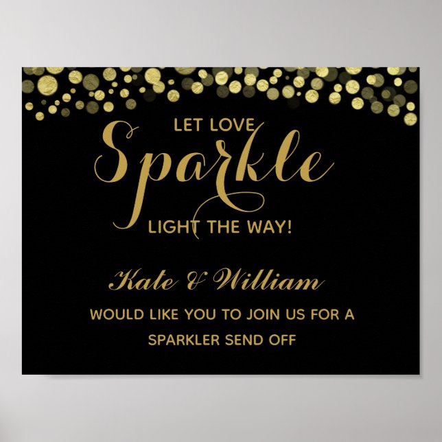 Poster Signe mariage d'envoi Gold & Black sparkler (Devant)