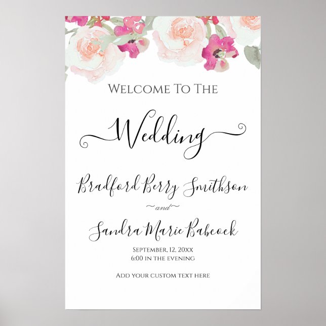 Poster SIGNE Mariage Floral Fruit Rose Bleu Simple (Devant)