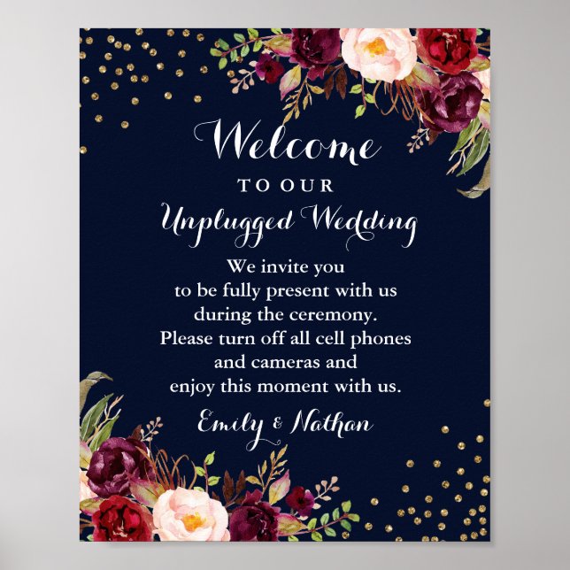 Poster SIGNE Mariage Floral or de la Marine Burgundy (Devant)