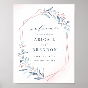 Poster SIGNE Mariage Géométrique rose Bleu Or